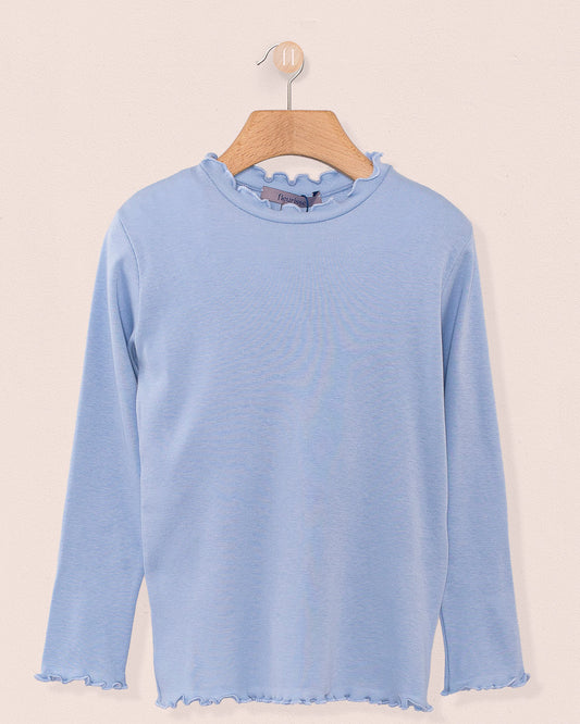 Mock Neck Italian Brushed Cotton Shirt Light Blue - Jersey