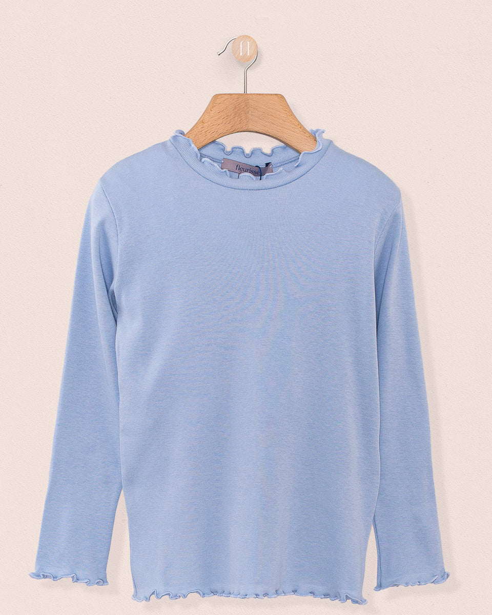 Mock Neck Italian Brushed Cotton Shirt Light Blue