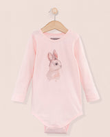Bunny Print Long Sleeve Onesie Pink