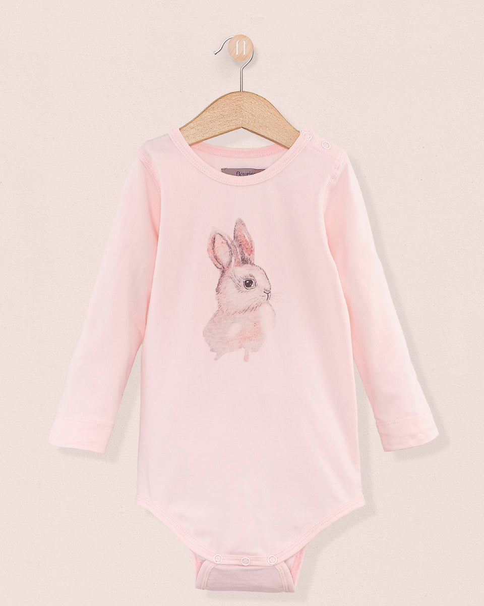 Bunny Print Long Sleeve Onesie Pink