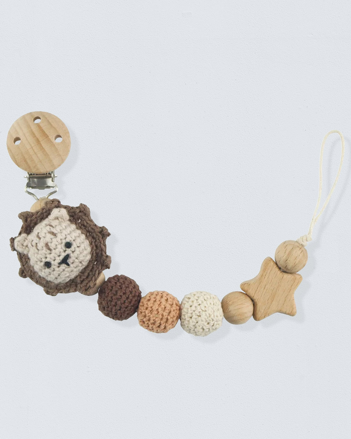 Pacifier Clip Crochet Brown Lion