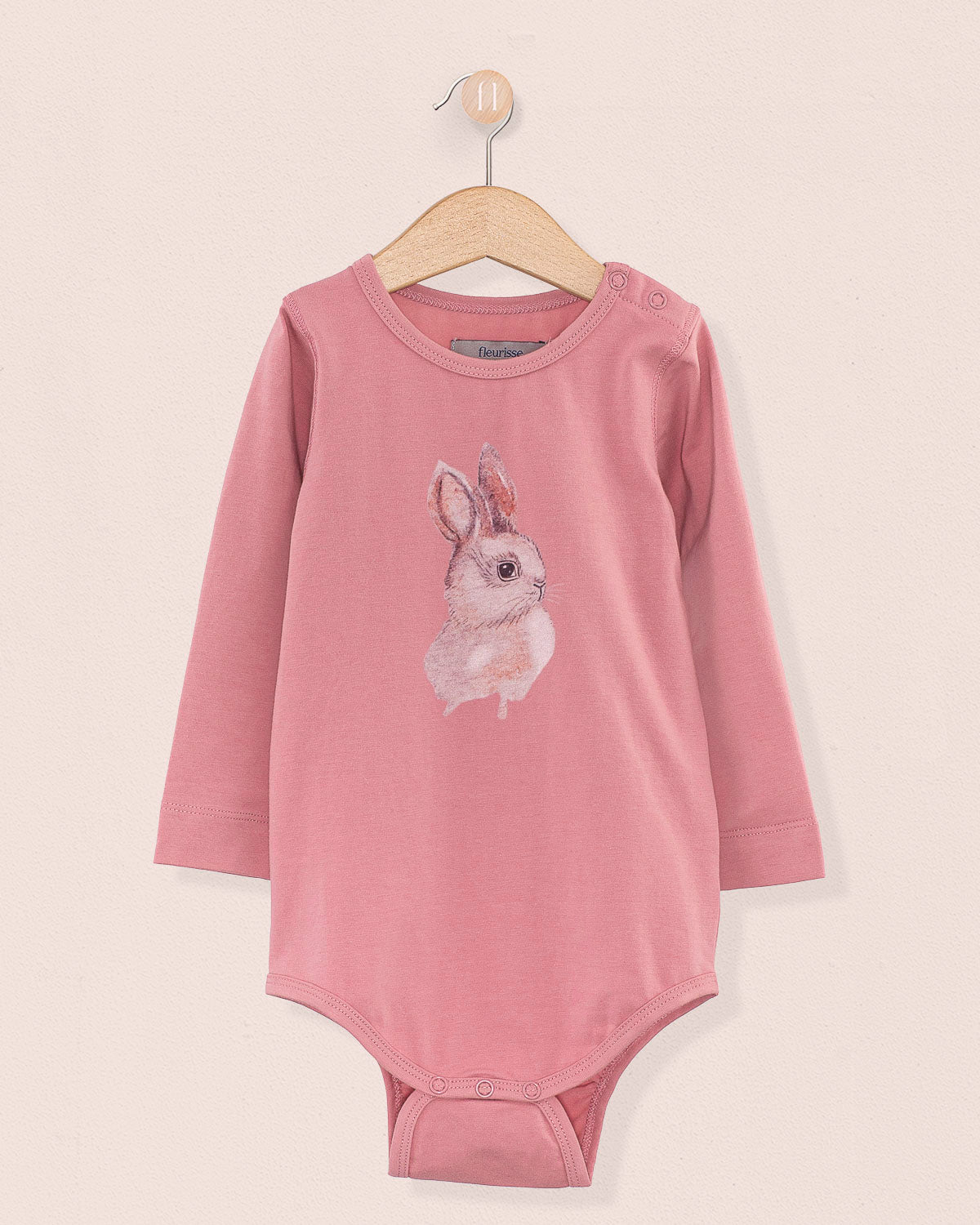 Bunny Print Long Sleeve Onesie Lipstick - Onesie