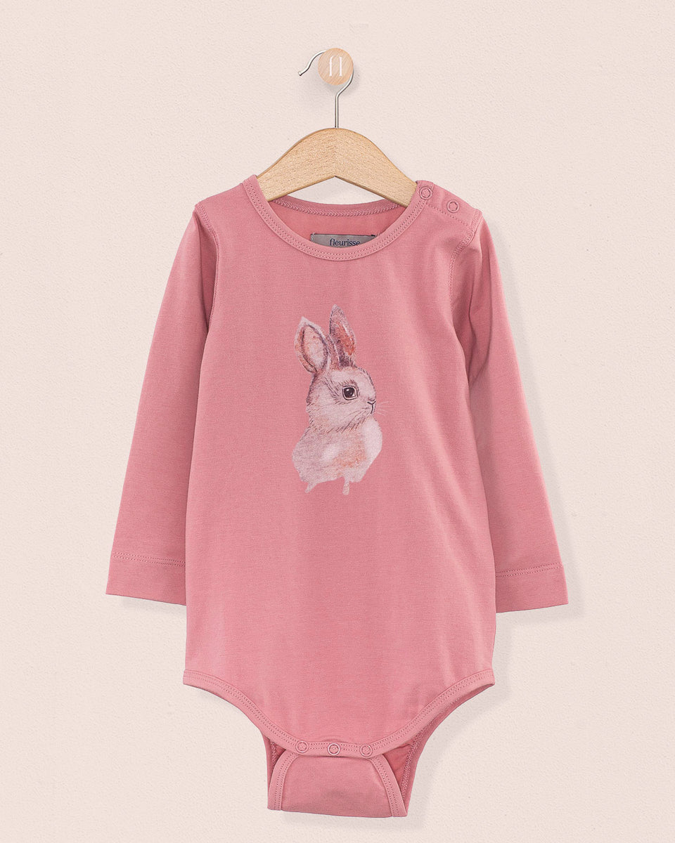 Bunny Print Long Sleeve Onesie Lipstick