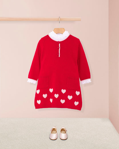 Lovey Red Hearts Cashmere Dress - Dress