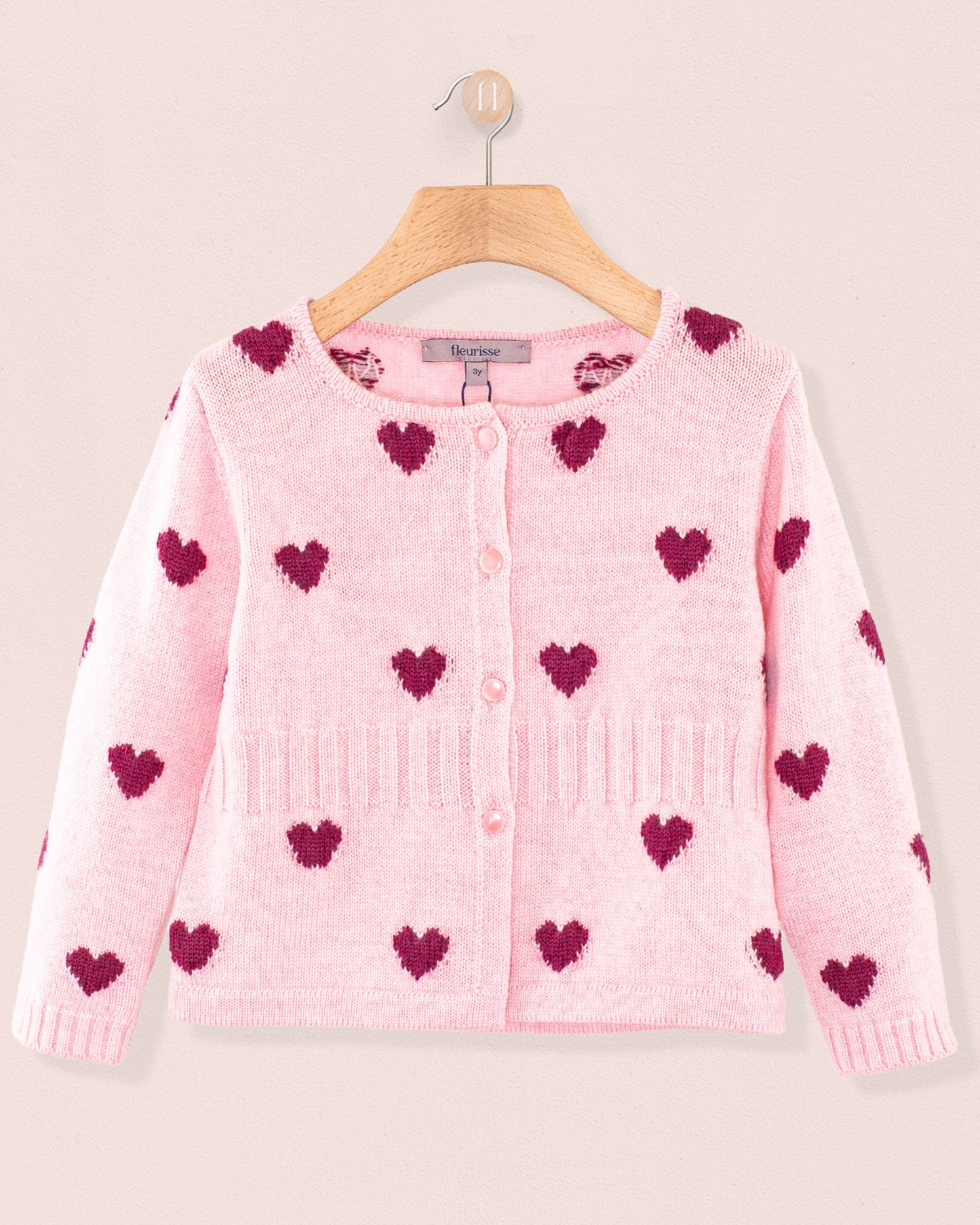 Madeleine Pink Hearts Wool Cardigan - Cardigan