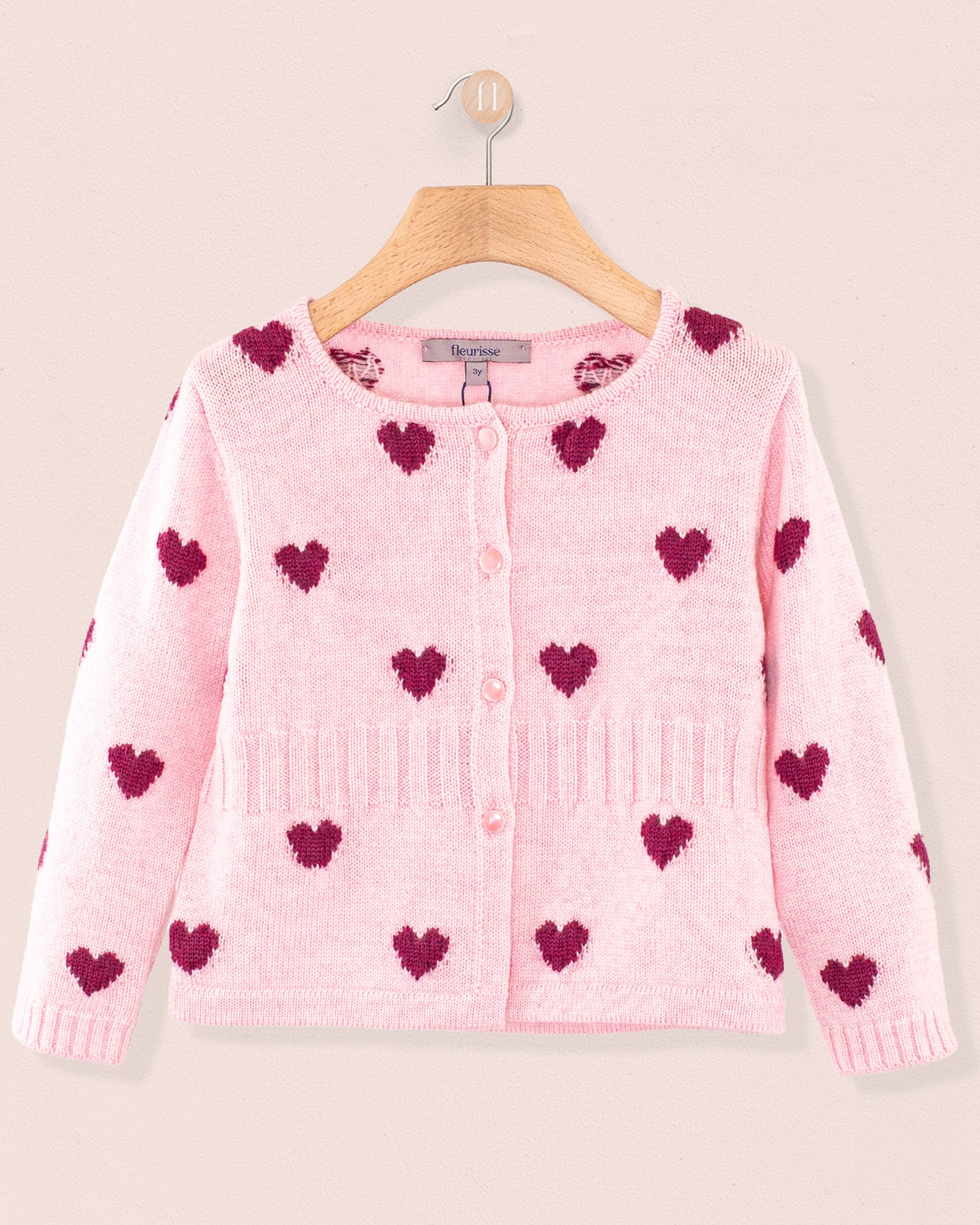 Madeleine Pink Hearts Wool Cardigan - Cardigan