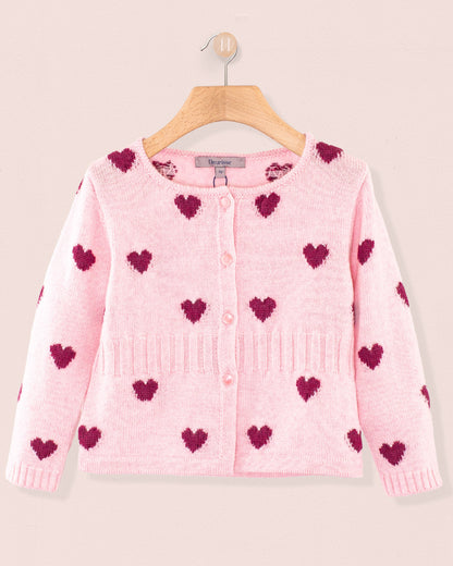 Madeleine Pink Hearts Wool Cardigan - Cardigan