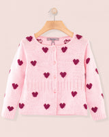 Madeleine Pink Hearts Wool Cardigan