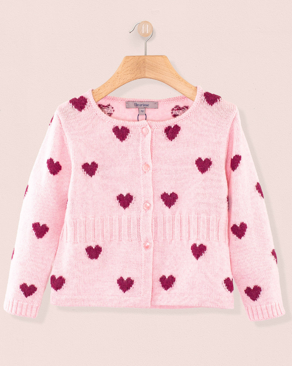 Madeleine Pink Hearts Wool Cardigan