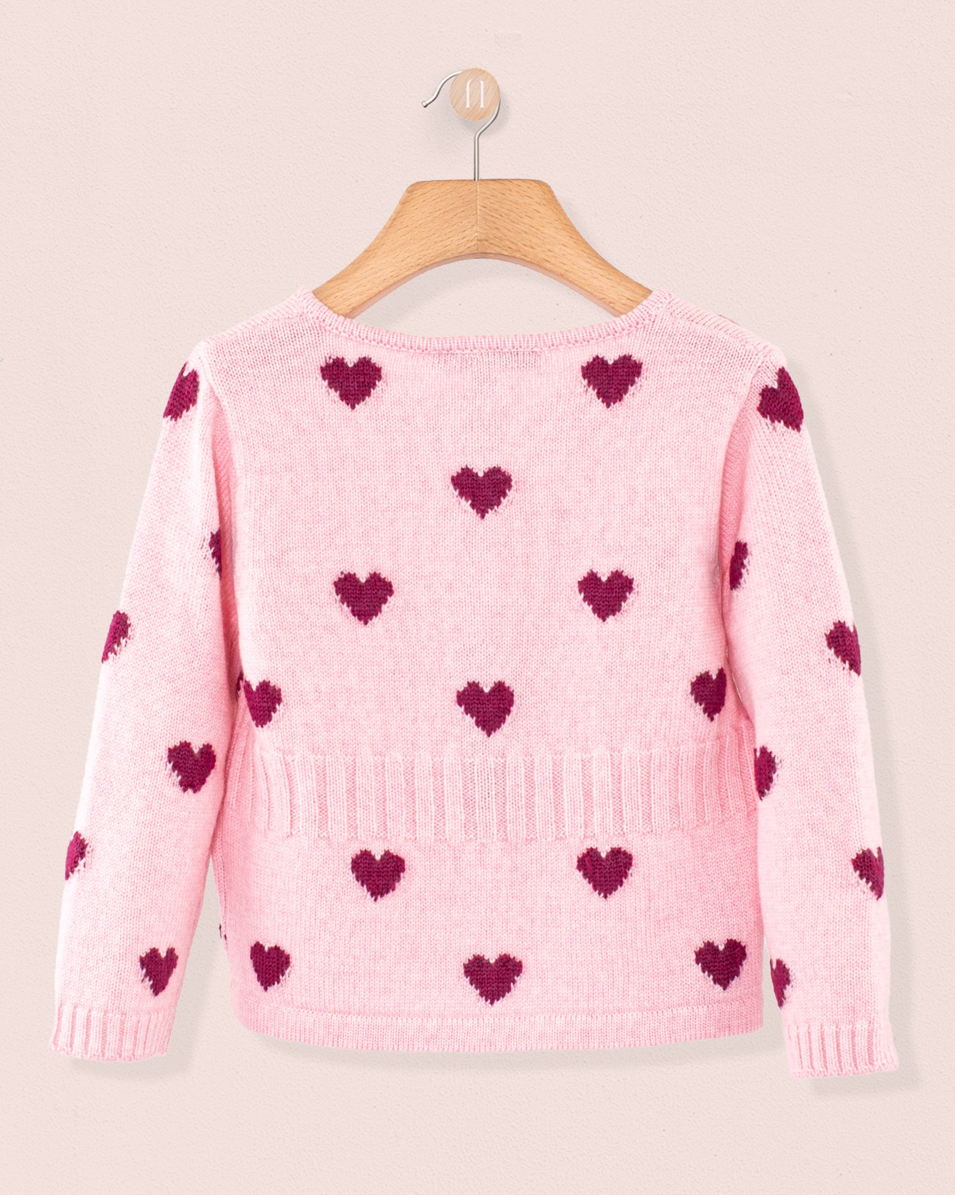 Madeleine Pink Hearts Wool Cardigan - Cardigan