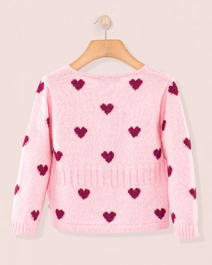 Madeleine Pink Hearts Wool Cardigan - Cardigan
