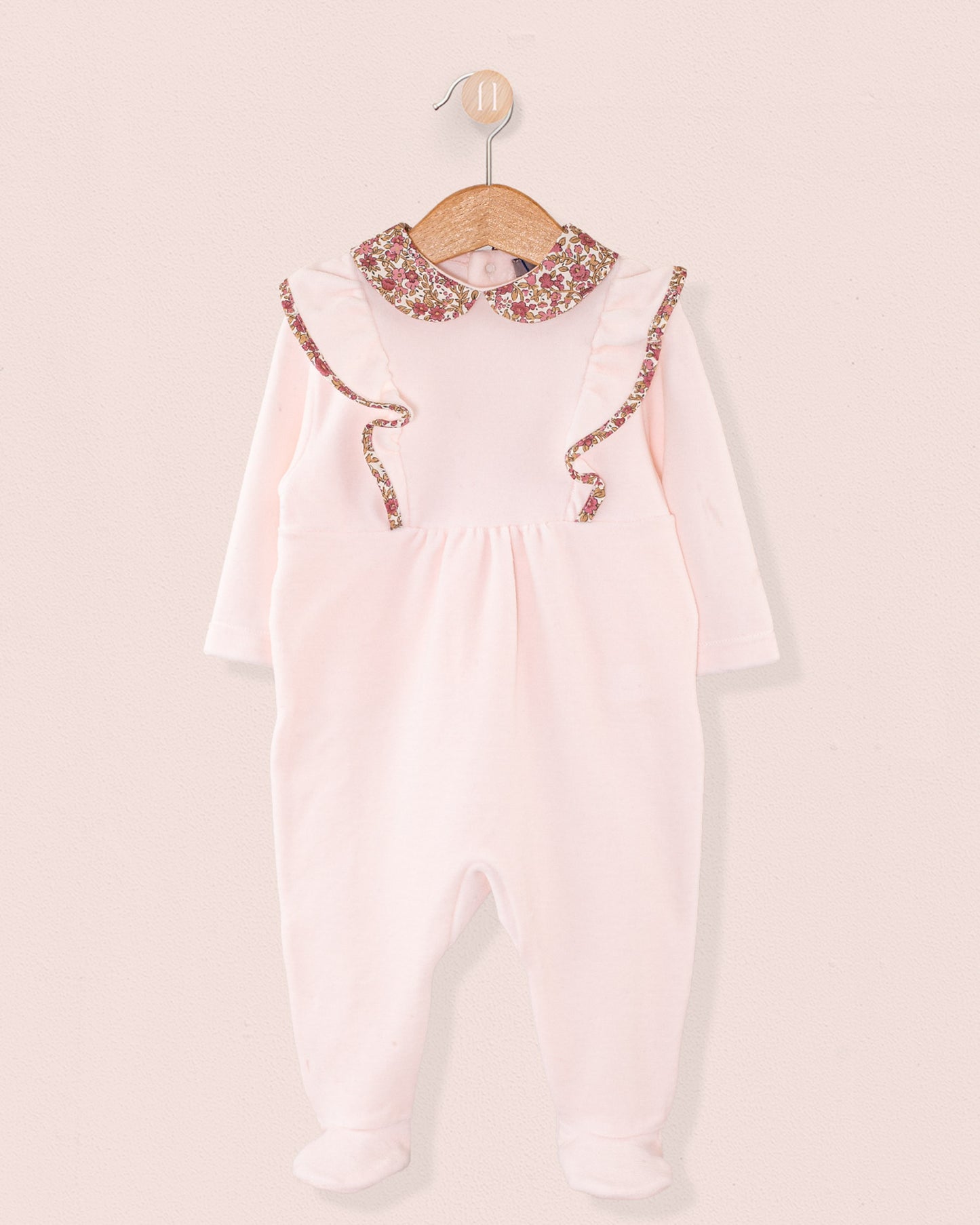 Pink Velour Ruffle Footie - Layette