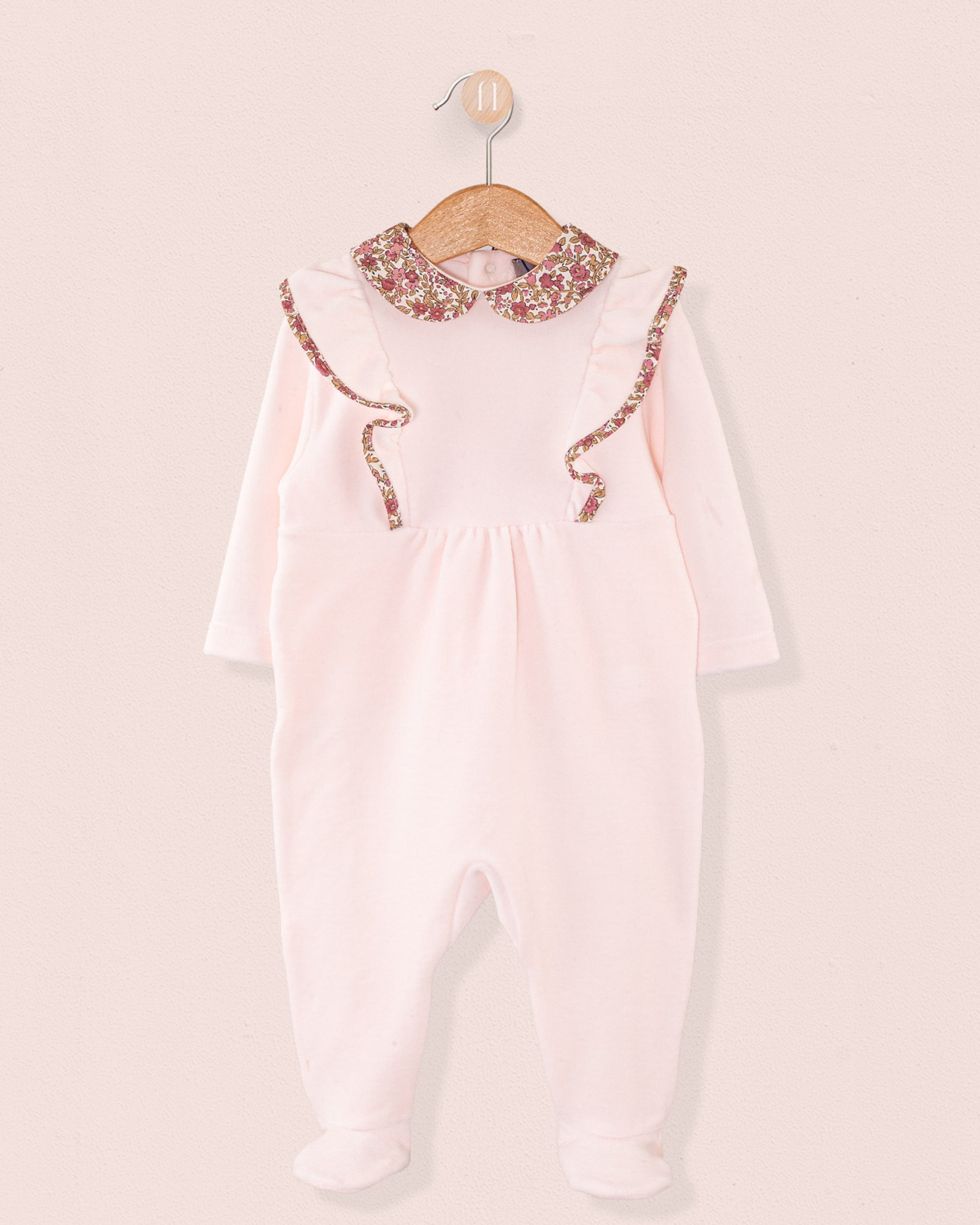 Pink Velour Ruffle Footie - Layette