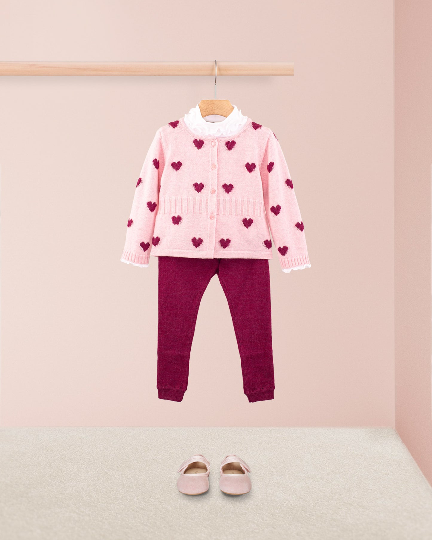 Madeleine Pink Hearts Wool Cardigan - Cardigan