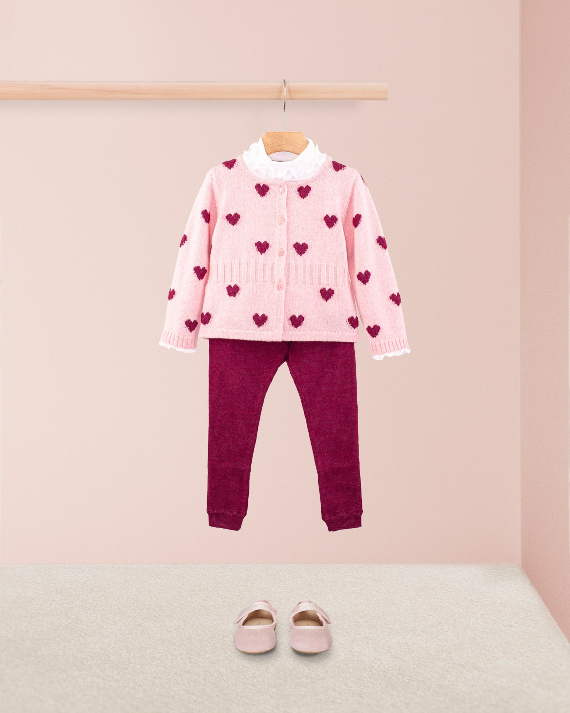 Madeleine Pink Hearts Wool Cardigan - Cardigan