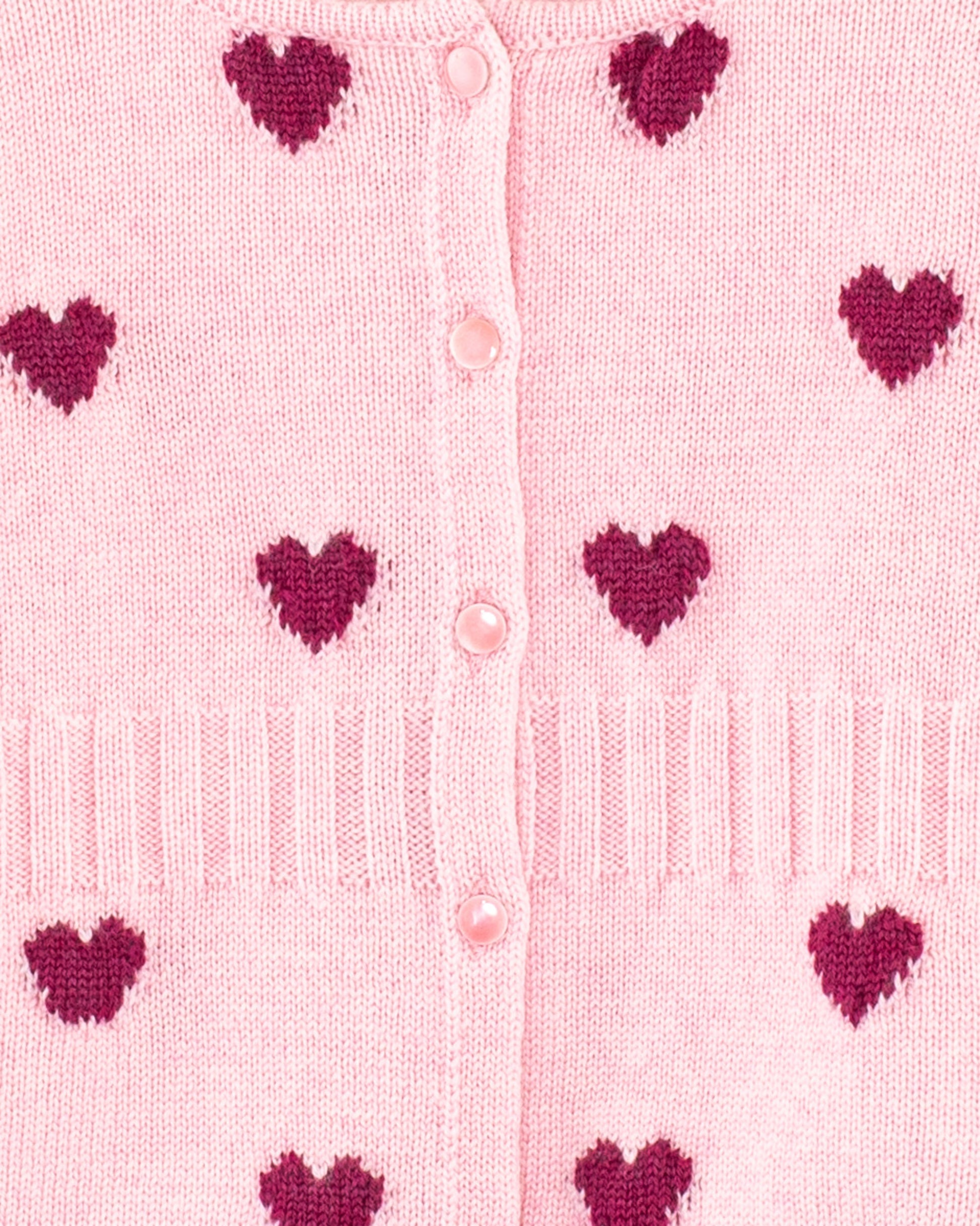 Madeleine Pink Hearts Wool Cardigan - Cardigan