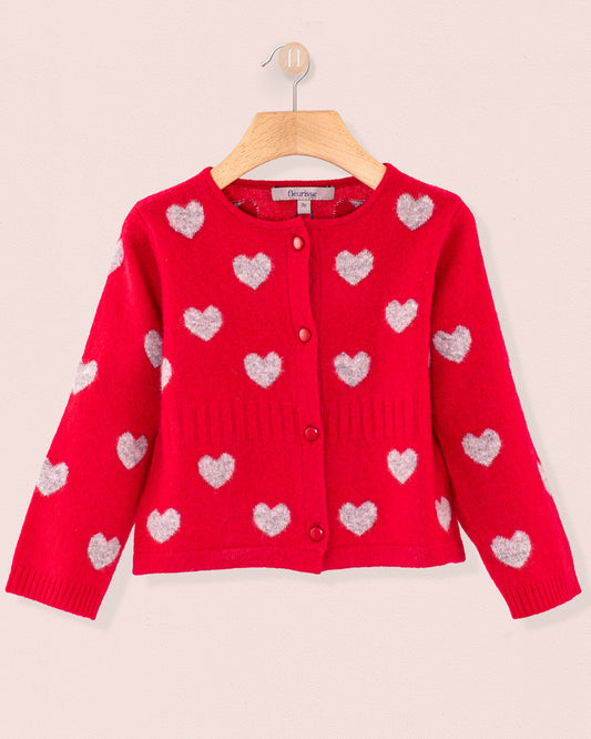 Madeleine Red Hearts Cashmere Cardigan - Cardigan