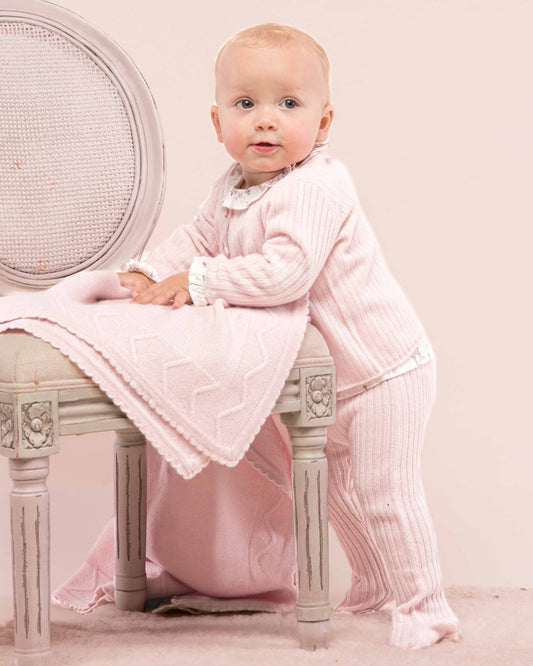 Cashmere Ribbed Baby Pink Cardigan - Cardigan