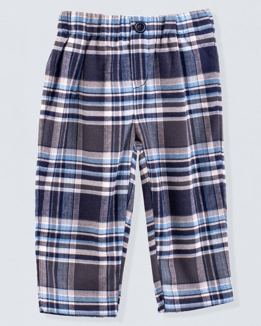 Mattia Italian Navy Plaid Flannel Pant - Pant
