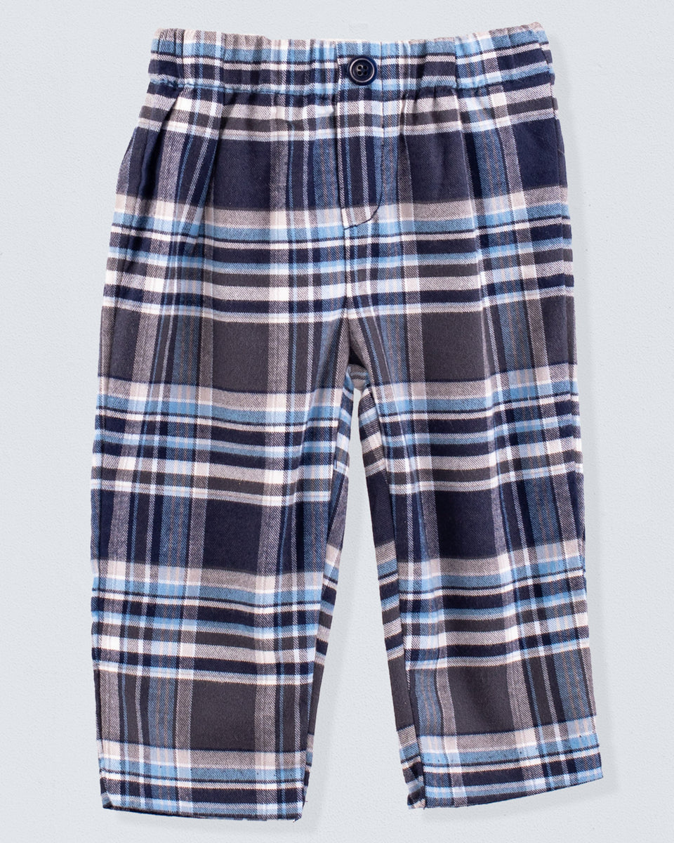 Mattia Italian Navy Plaid Flannel Pant