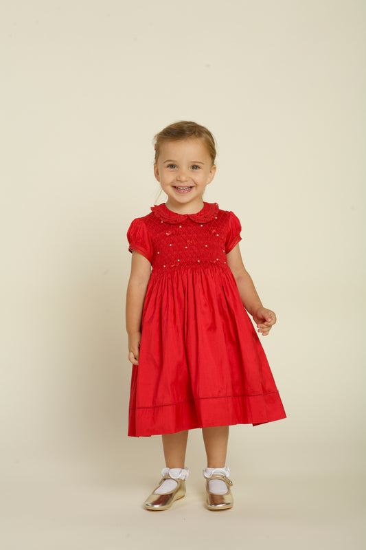 Middleton Red Silk Hand Smocked Dress