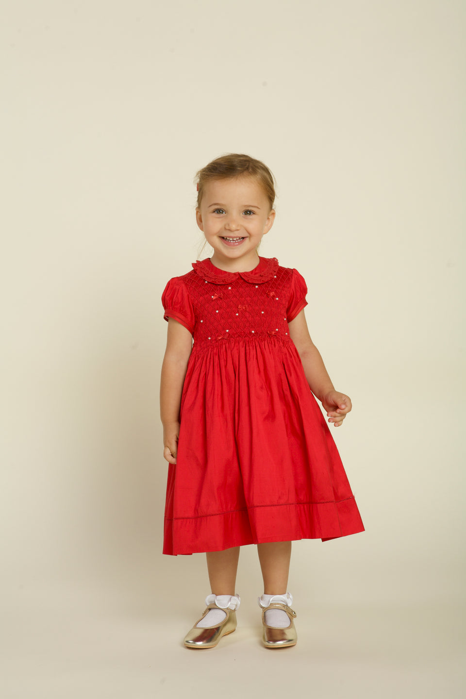 Middleton Red Silk Hand Smocked Dress