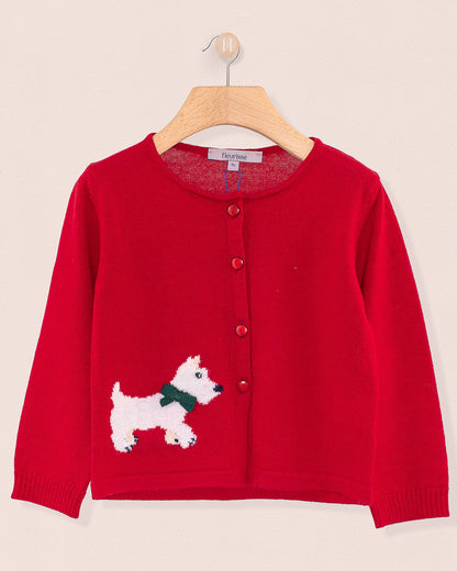 Madeleine Red Scotty Wool Cardigan - Cardigan