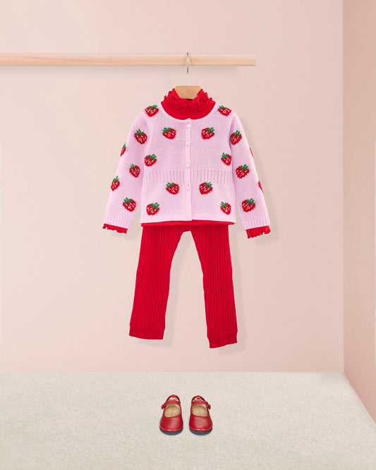 Madeleine Strawberry Wool Cardigan - Cardigan