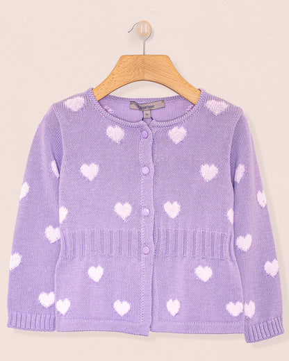 Madison Lavender Hearts Cotton Cardigan - Cardigan