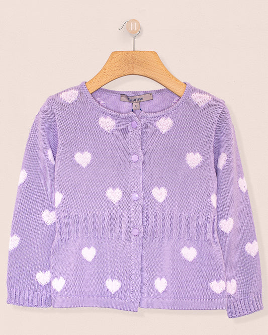 Madison Lavender Hearts Cotton Cardigan - Cardigan