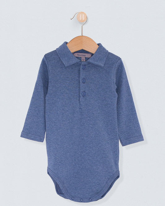 Marcelo Italian Brushed Blue Melange Polo Onesie - Onesie