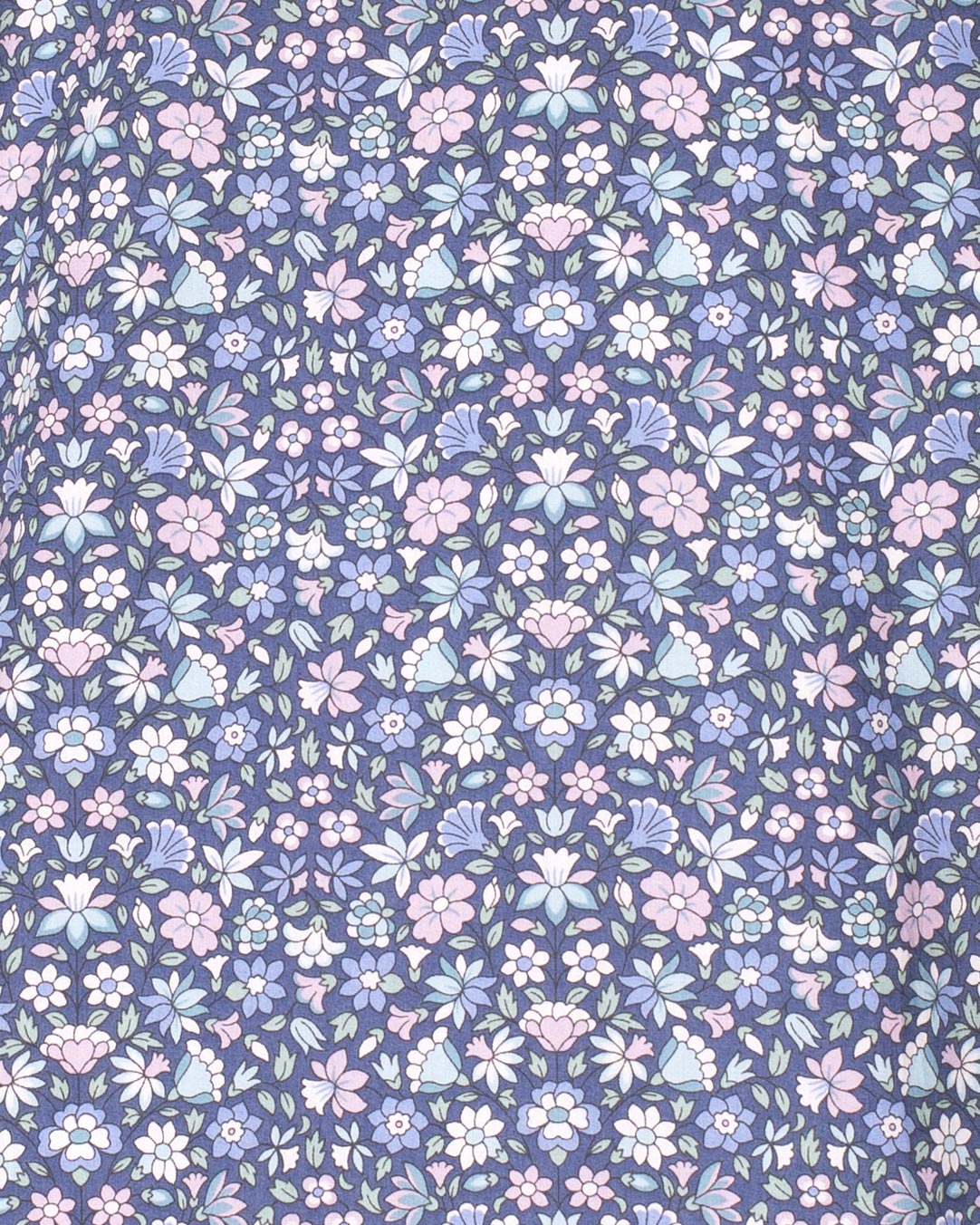 Floral pattern with small flowers in pastel colors on a blue background