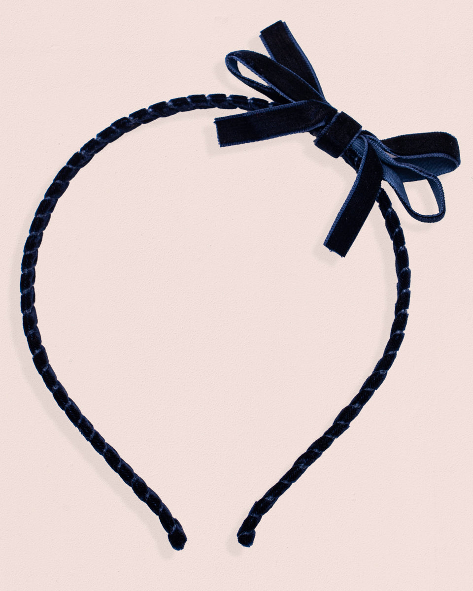 Navy Velvet Headband Thin