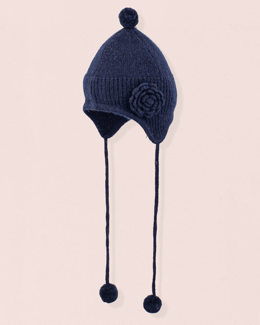 Cashmere Navy Flower Earflap Hat - Hat