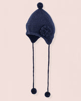 Cashmere Navy Flower Earflap Hat