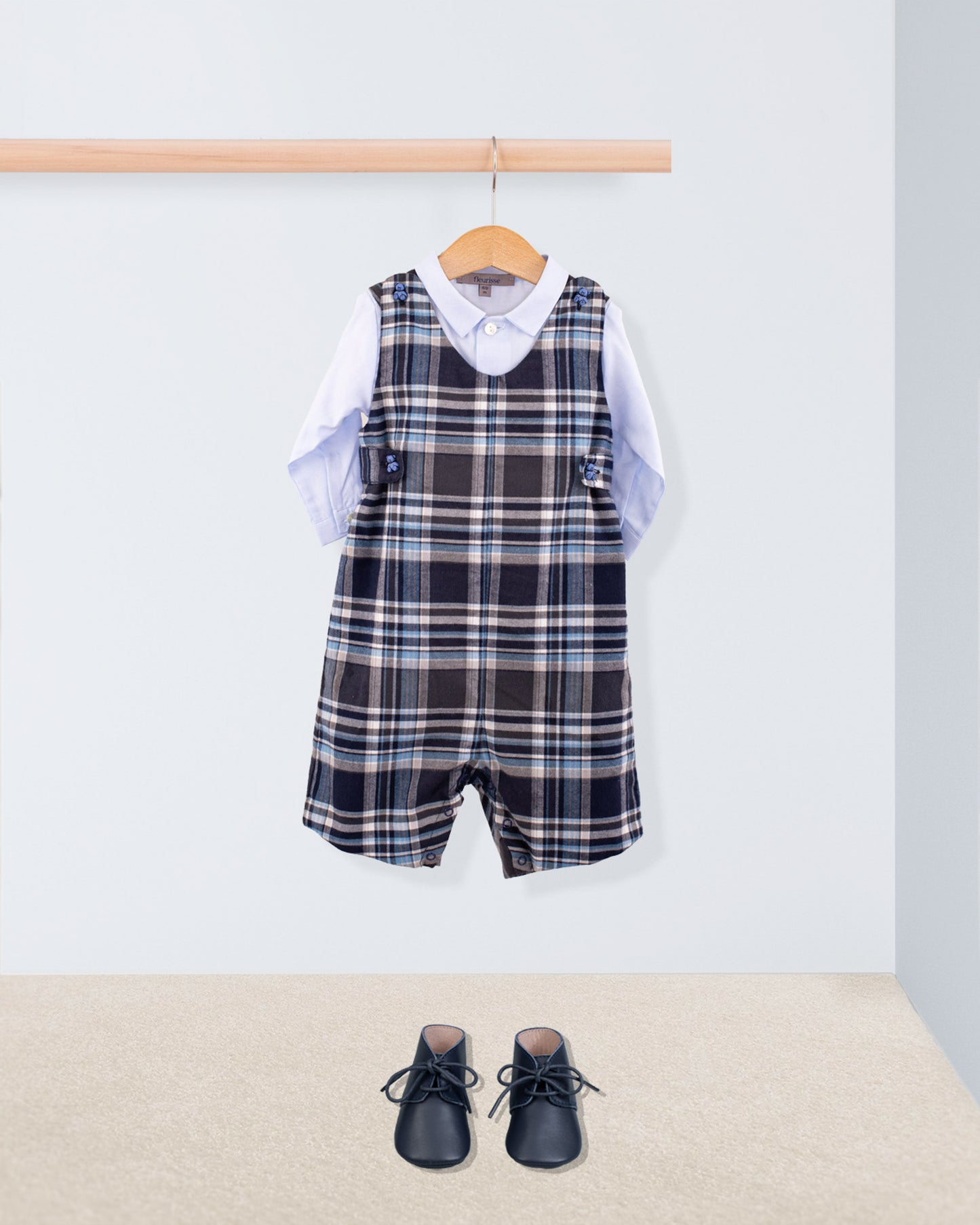 Kennedy Italian Navy Plaid Flannel Romper - Romper