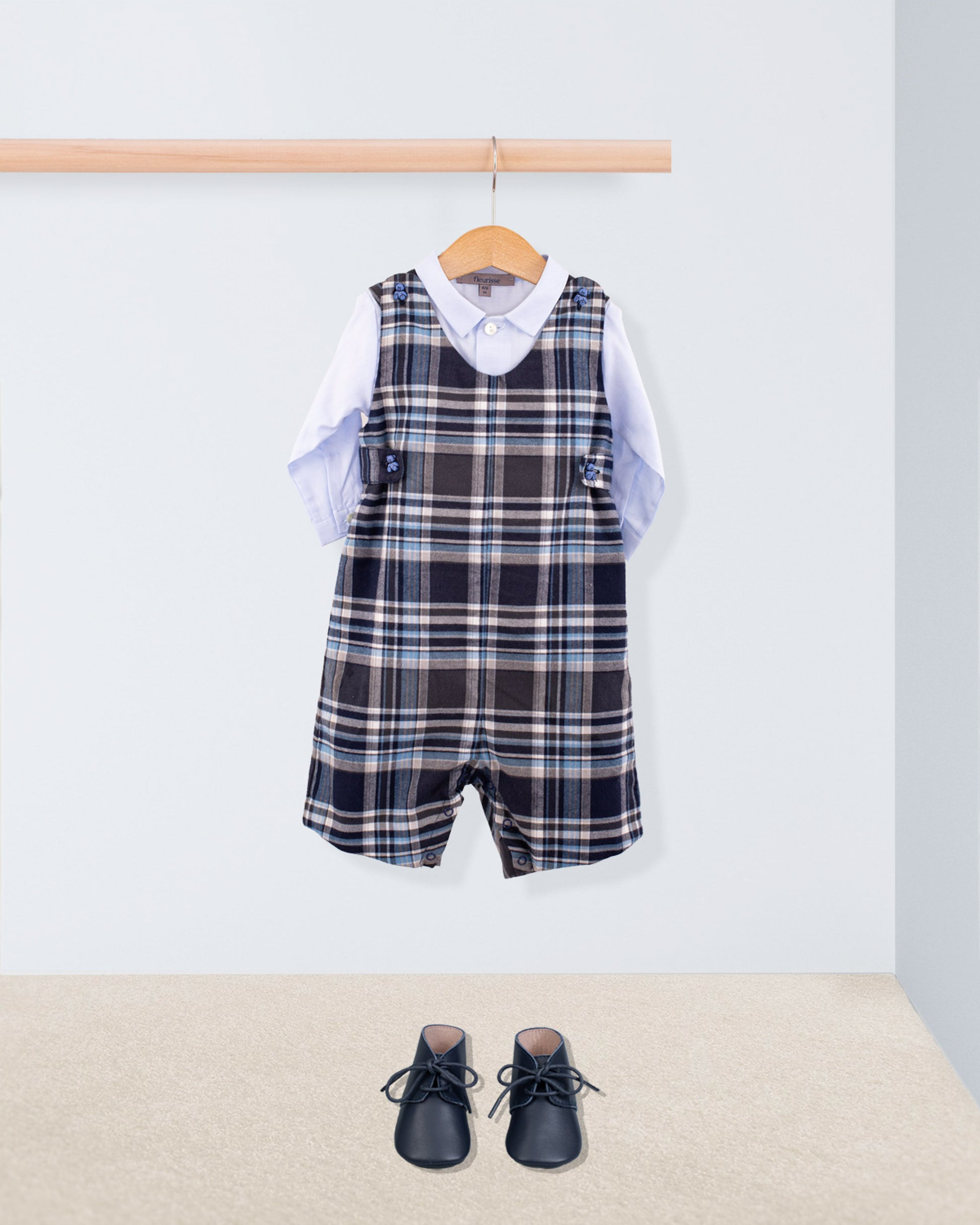 Kennedy Italian Navy Plaid Flannel Romper - Romper