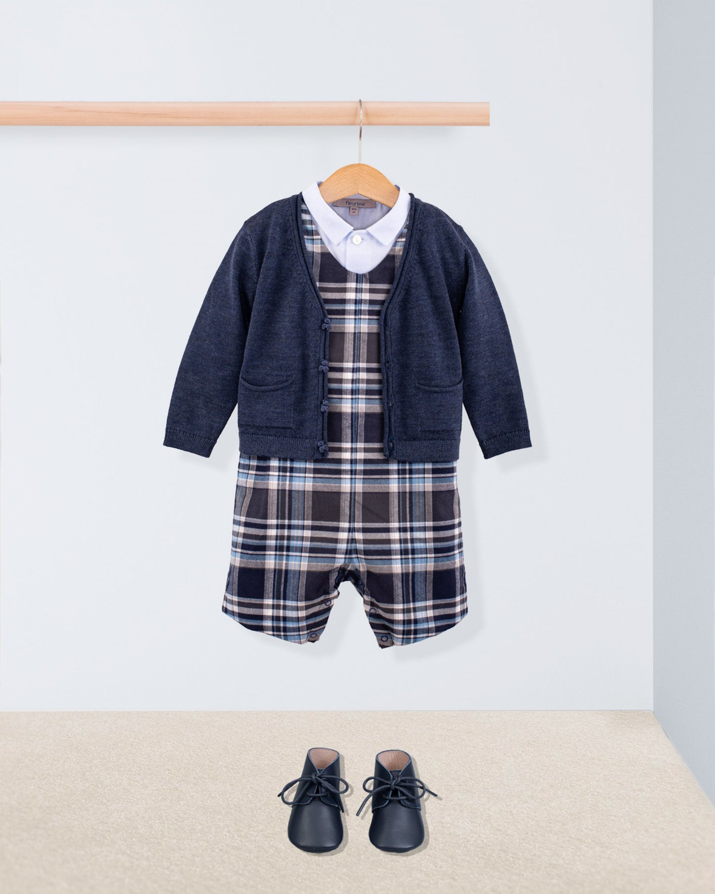 Kennedy Italian Navy Plaid Flannel Romper - Romper