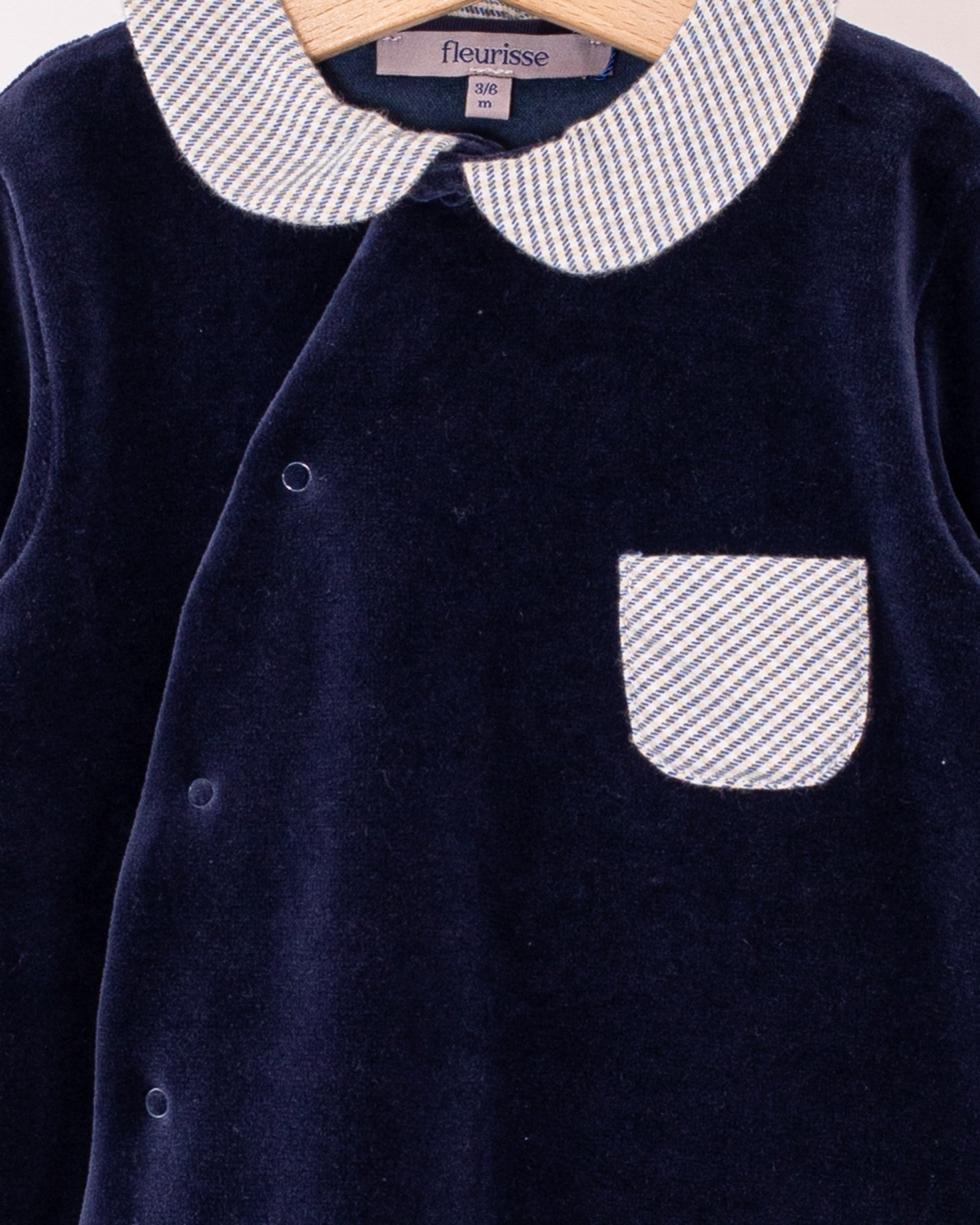 Navy Velour Collar Footie - Layette