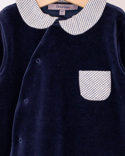 Navy Velour Collar Footie - Layette