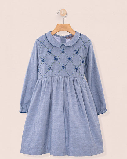 Nikola Blue Flannel Embroidered Dress - Dress