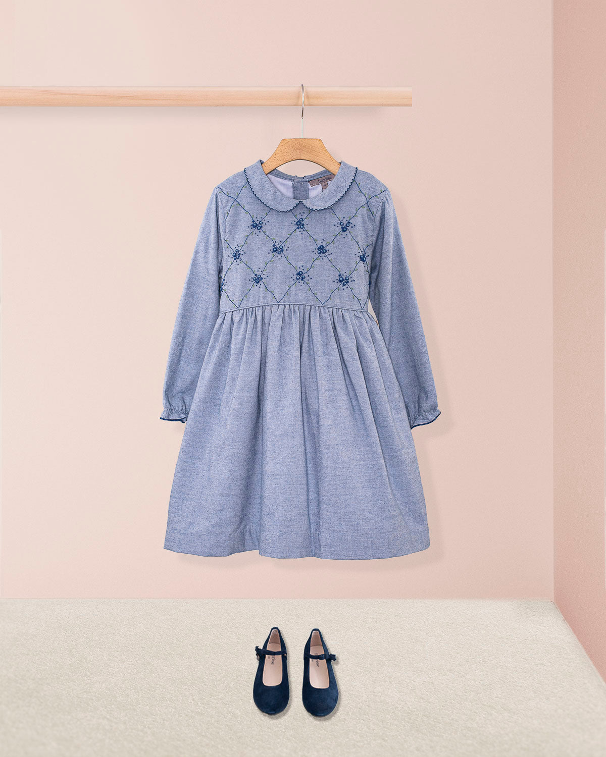 Nikola Blue Flannel Embroidered Dress - Dress