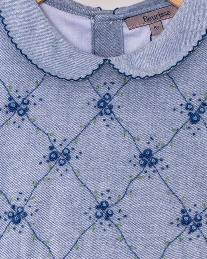 Nikola Blue Flannel Embroidered Dress - Dress