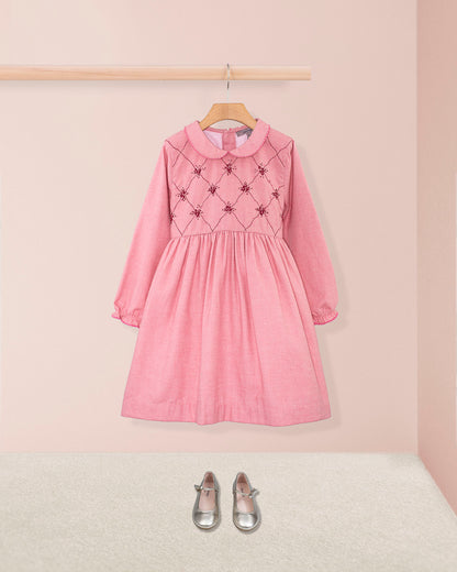 Nikola Mauve Flannel Embroidered Dress - Dress