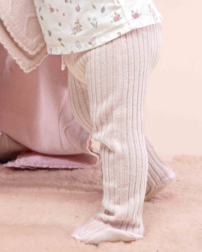 Cashmere Ribbed Baby Pink Footed Legging - Legging