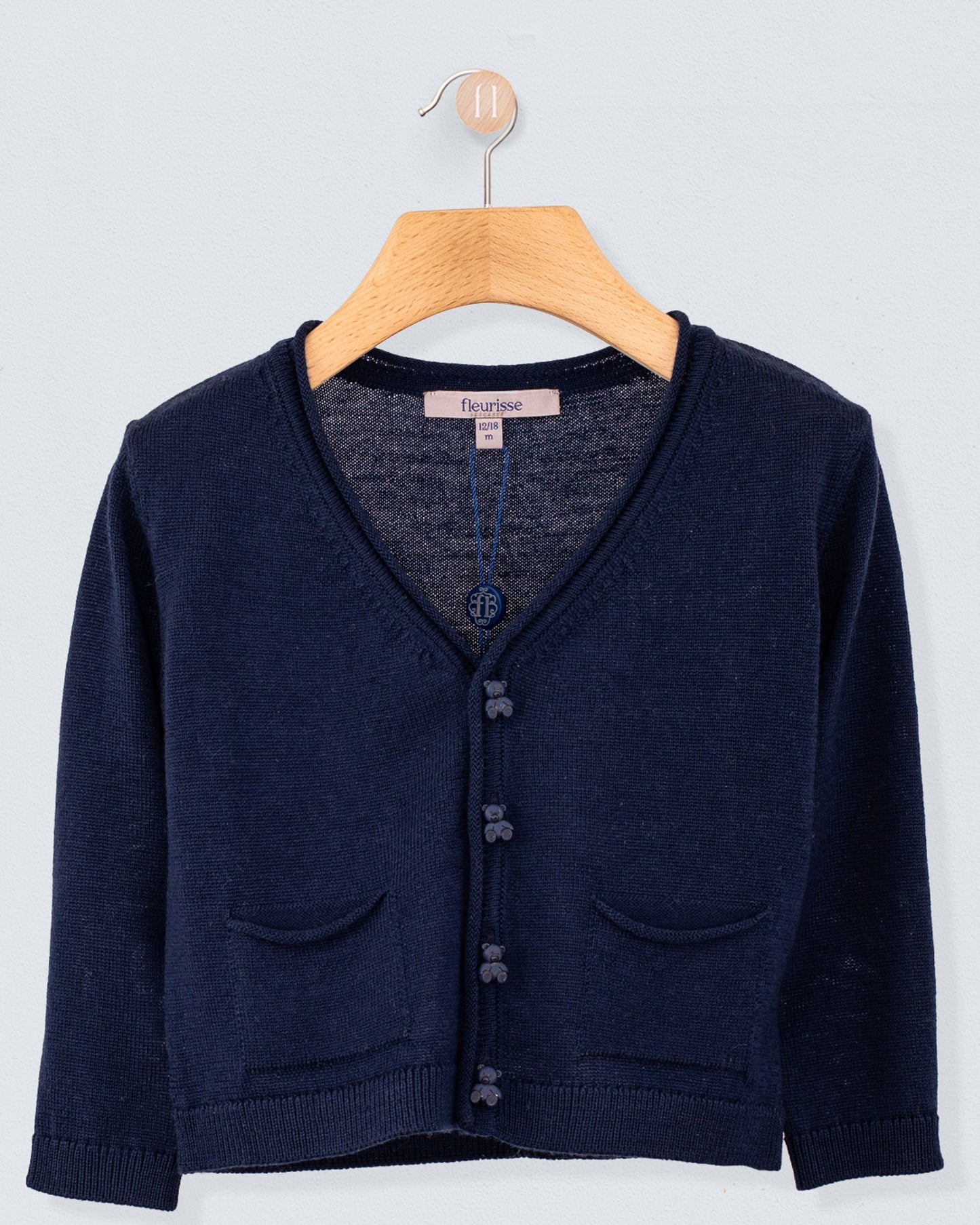 Peter Navy Wool Bear Cardigan - Sweater