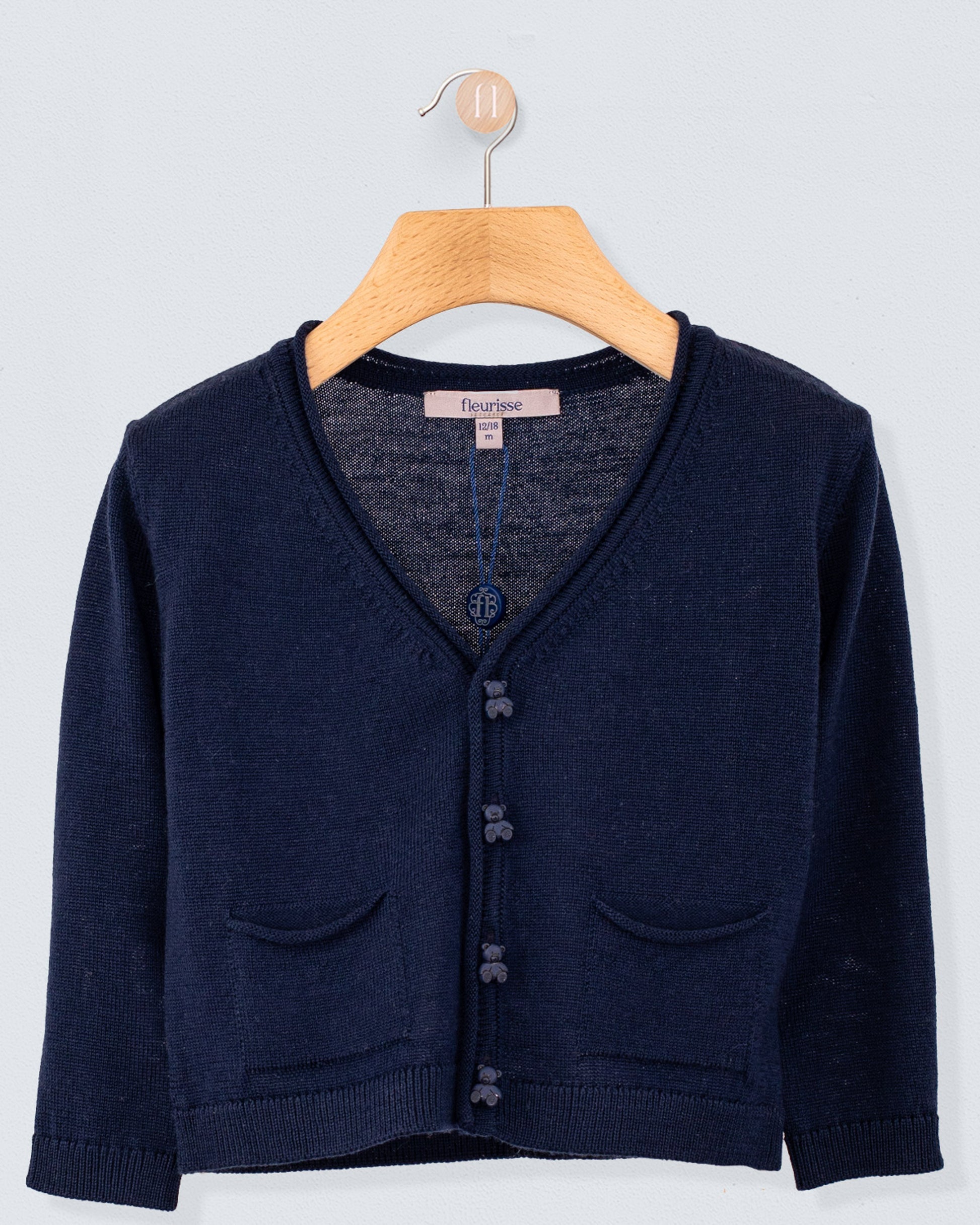 Peter Navy Wool Bear Cardigan - Sweater