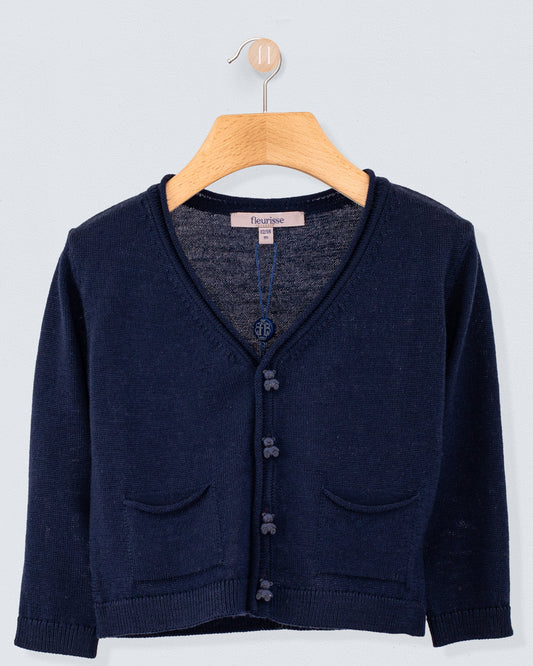 Peter Navy Wool Bear Cardigan - Sweater
