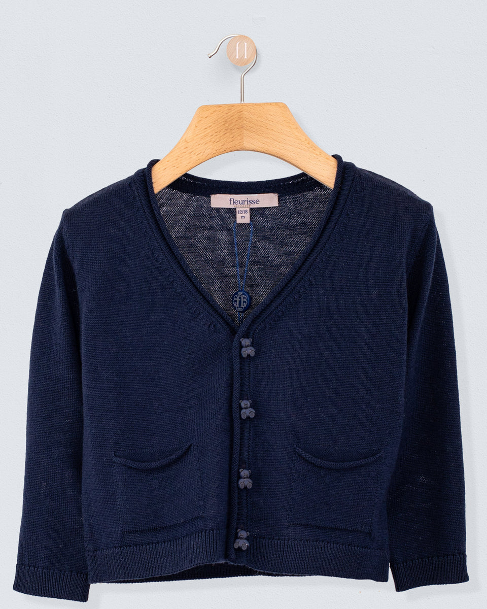 Peter Navy Wool Bear Cardigan