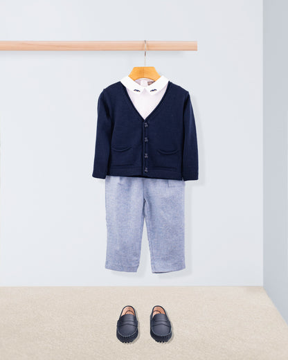 Peter Navy Wool Bear Cardigan - Sweater